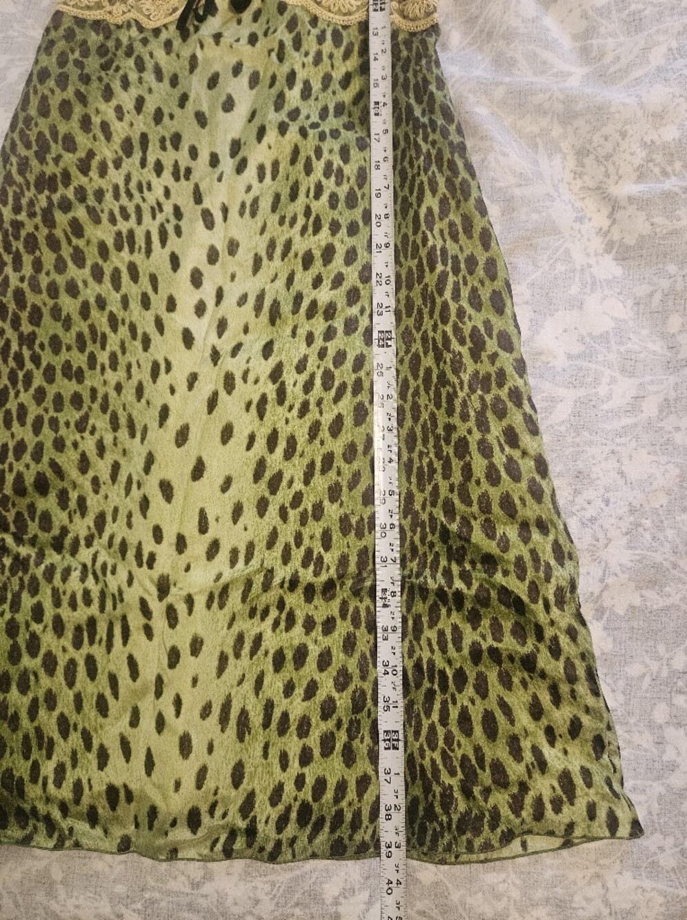 Rare Green Leopard Lace Y2k Witchy Practical Magic Italian Silk Vintage Dress - Picture 4 of 7